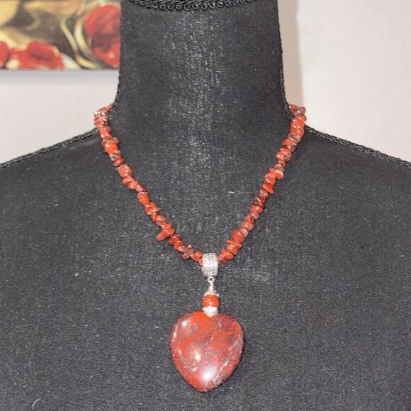 Vintage Jay King Mine Finds DTR 925 Silver Red Jasper Heart Pendant Necklace - Picture 2 of 14